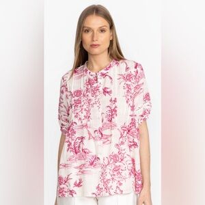 Johnny Was Pink Floral Button Down Shirt